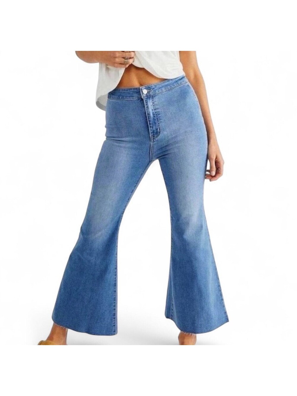 Free People We The Free Youthquake High-Rise Crop Flare Jeans Size 31 Light Wash